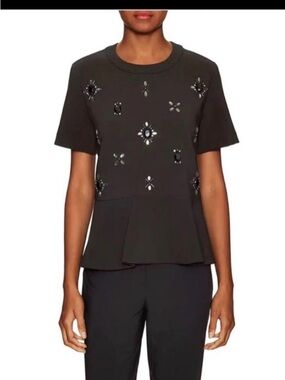 Kate Spade Embellished Black Short Sleeve Peplum Top
